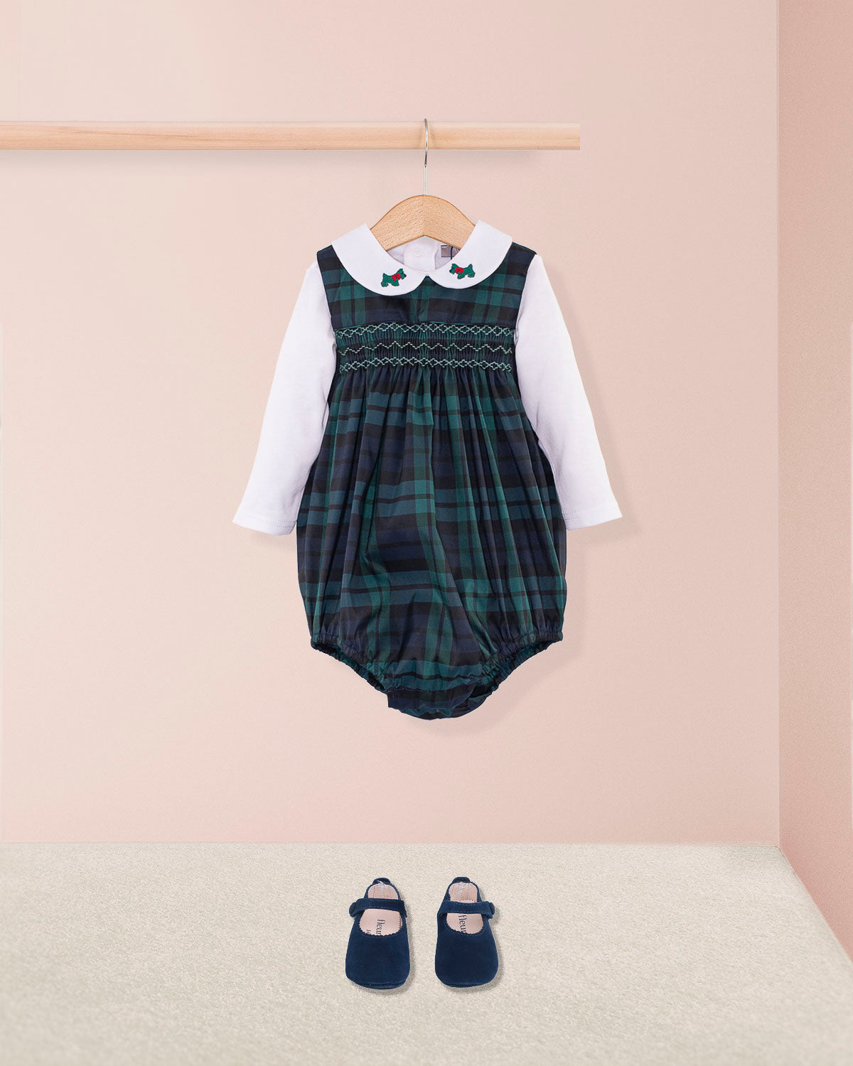 Kensington Holiday Black Watch Plaid Romper Outfit